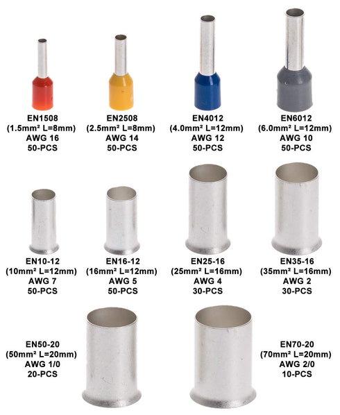 10-Sizes Copper Wire Ferrules Assortment Kit - Matte Tin Plating Pin Ferrules (390PCS KIT)