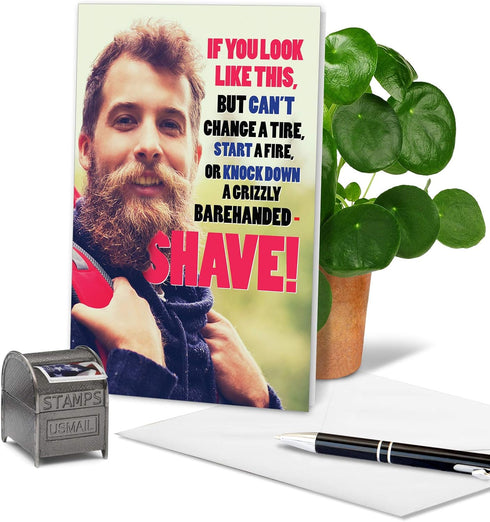 NobleWorks Hilarious Birthday Greeting Card with 5 x 7 Inch Envelope (1 Card) Bday Bearded Man