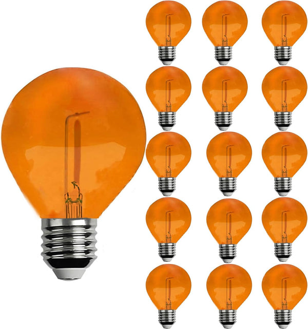 G40 Replacement Light Bulbs Orange 1W Shatterproof Plastic LED Globe Bulbs, 15 Pack