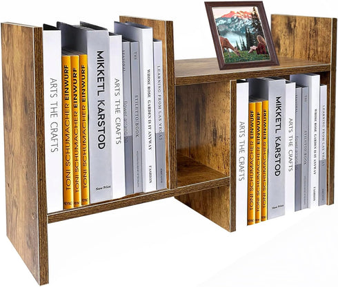 Meikuler Desktop Shelf Organizer, Adjustable Wood Display Desk Shelf, Office Storage Rack Tabletop