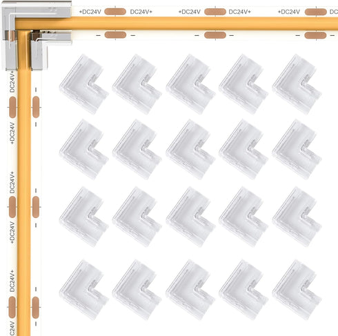 20pcs COB LED Light Strip Connectors, 8mm 2Pin, L-Shaped/Corner Connector LED Tape Light Connectors for DIY COB/SMD