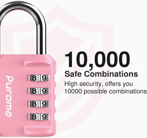 Puroma 1 Pack Waterproof Combination Lock, 4 Digit Padlock for School Gym Locker, Outdoor Storage (Rose Pink)