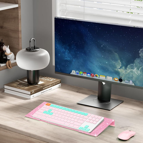 Beego Ergonomic Computer Keyboard Stand - Glitter Pink Acrylic Keyboard Riser Tilted Keyboard Holder Keyboard Tray