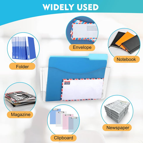 EASEPRES 8 Pack Clear Single Pocket Hanging File Organizer, Plastic Wall Mount Paper Holder for Office, School, Home