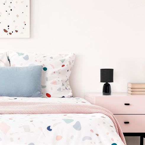 Simple Designs LT1134-BLK 10.04" Tall Traditional Ceramic Bedside Table Lamp with Matching Fabric Shade