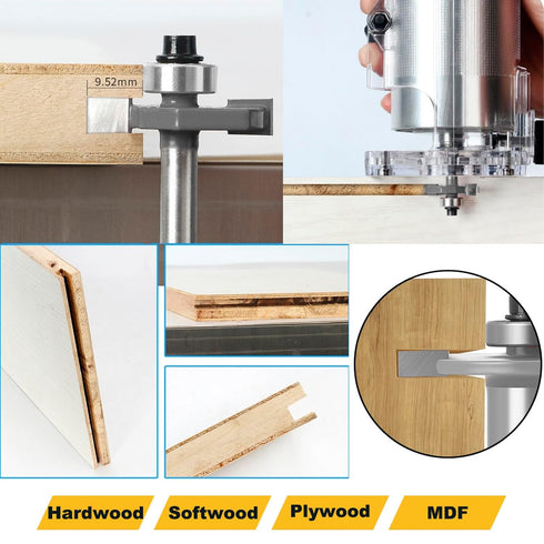 5Pcs Set,1/4" 1/8",5/32",3/16",1/4" 5/8",3/8" T Slot Router Bit Shank,Cutting Height and Deep T Trark Bit