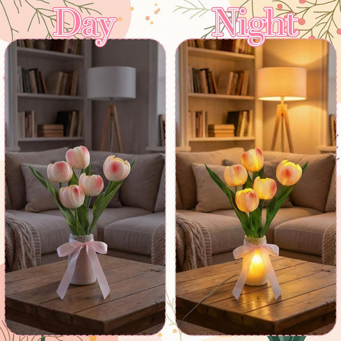 8 VIHOSE Tulip Flower Lamp Tulip Night Light with USB Rechargeable Lighting Modes Nightstand Lamp with Vase Birthday