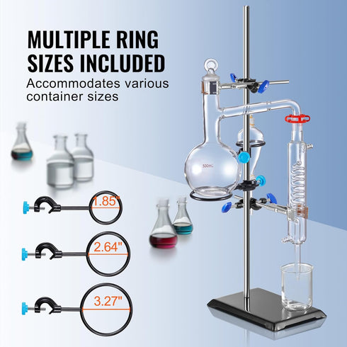 VEVOR Lab Stand Support Set, Steel Lab Stand 23.6" Rod with 8.3" x 5.7" Cast Iron Base