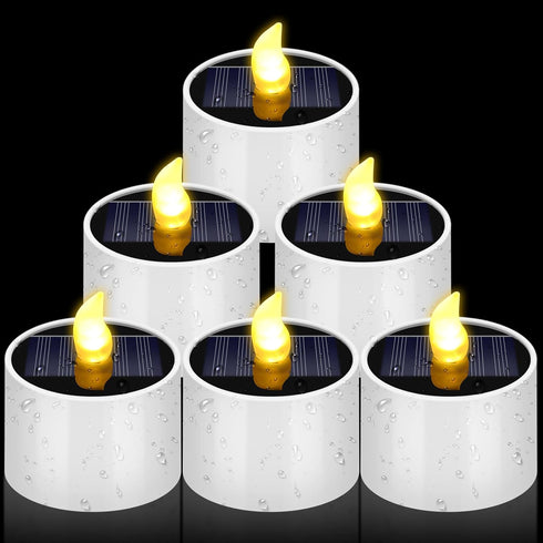 6 Pcs Outdoor Waterproof Solar Tea Lights, 2 x 2.2 Inches Rechargeable Flameless Flicker LED Dusk to Dawn Tealight