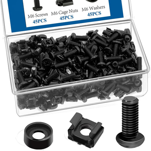 Sunxeke 45 Pack M6 x 16mm Rack Mount Screws,Cage Nuts for Rack Mount
