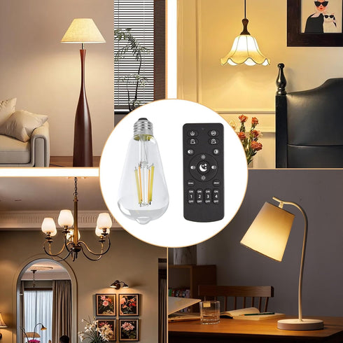 phwii Bulbs,Remote Bulb,ST64 Bulbs Control,800LM 6W (60W Equivalent),E26 Base,Dimmable 2700K-6500K, 2-Pack(2 Bulbs+1