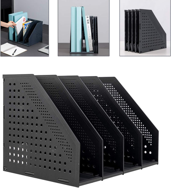 Leven Collapsible Magazine File Holder - Desk Organizer with 4 Vertical Compartments for Office Organization