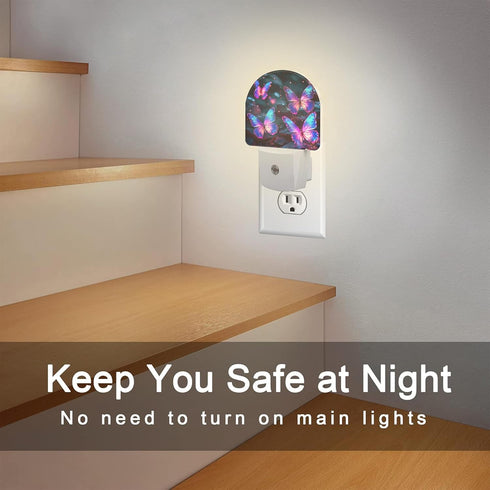 sndheke in,0.5w Glowing Purple Butterflies Night Light Plug into Wall, Neon Butterfly Dusk to Dawn Night Light Plug