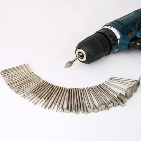 Stone Carving Set Diamond Burr Bits Compatible with Dremel, 50PCS Polishing Kits Rotary Tools Accessories with 1/8’ Shank for Carving, Engraving, Grinding, Stone, Rocks, Jewelry, Glass, Ceramics