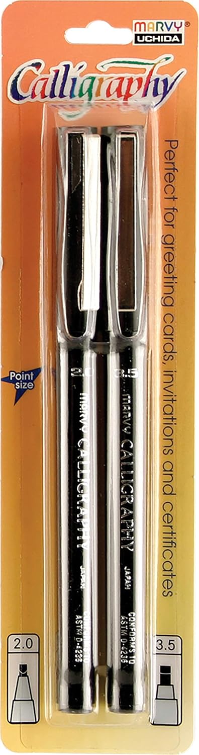 Uchida of America 6000-2C-1 Calligraphy Marker Set, 2.0 and 3.5mm, Black, 2-Pack