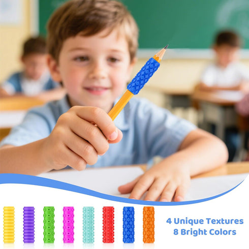 idooss 24 Packs Silicone Textured Pencil Grips, Sensory Fidget Toys for Autism Kids, Writing Aid Tools ADHD Tools
