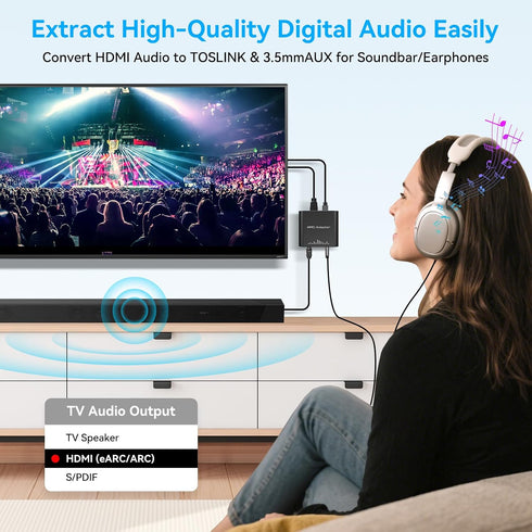 3.5MM 192KHZ VPFET HDMI ARC Audio Extractor Only Work for HDTV ARC to Optical HDMI ARC to RCA Audio Converter Adapter
