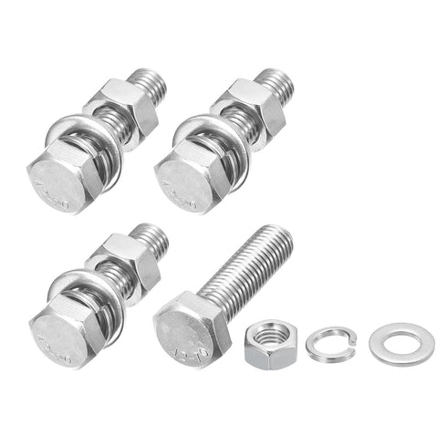 Hex Head Screws Bolts, Nuts, Flat & Lock Washers Kits (M12-1.75x45mm) 4 Set, Fully Threaded Stainless Steel Machine