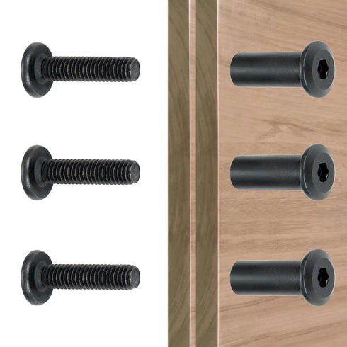 50 Sets M6x25mm Black Bolts and Nuts - Hex Screws Kit for Furniture Cam Lock Fasteners & Wood Working Tools