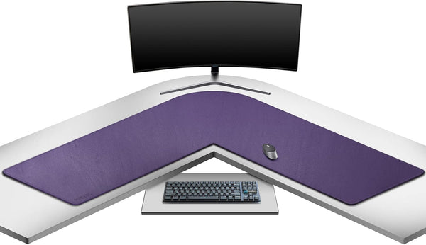 Mydours L-Shape Desk Pad, XXL Large Gaming Mouse Pad 54" L x 54" L x 16" W, Purple PU Leather for Home and Office