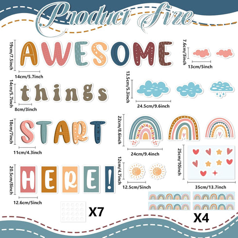 gisgfim Classroom Bulletin Board Decoration Set Welcome Banner Wall Door Decor Boho Rainbow Classroom Decorations for Kindergarten Preschool Elementary and Middle School(Awesome Things Start Here!)