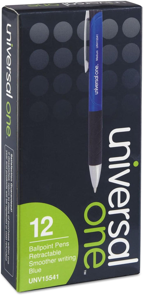 Universal Comfort Grip Ballpoint Pen, Retractable, Blue Barrel, Medium 1 Mm, Blue Ink, Dozen