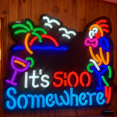 5:00 Jigsaw Puzzle IT'S FIVE OCLOCK SOMEWHERE Neon Light Sign, Man Cave Men LED Light, Home Wall Signs Gifts