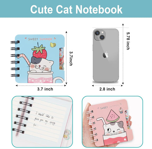 Cat Party Favors Small Cute Notepad – Kawaii Kitty School Office Supplies, Mini Kitten Spiral Notebooks