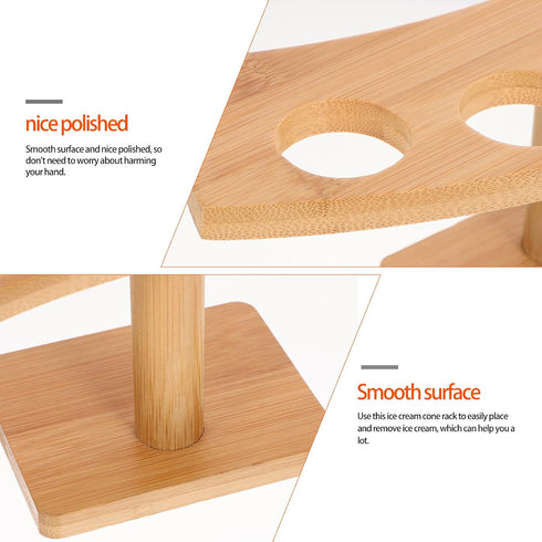 5 3.3cm Countertop FRCOLOR Wooden Ice Cream Cone Stand with Slots Diameter Sushi Roll Holder Display Rack for Party