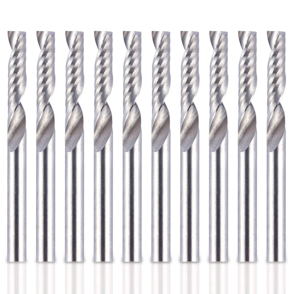 HQMaster 1/8 Shank CNC Router Bits, 3.175mm End Mill Single Flute Spiral Router Bit, 10 Pack