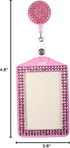 Premium Bling ID Name Badge Holder, Fashion Retractable Pink Crystal Neck Lanyard, Portable Rhinestone Clip for Nurse,