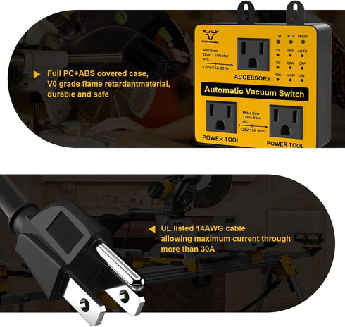 (3/7/10s) (30/60/100W), Upgraded Automatic Vacuum Switch, Autoswitch for Dust Collector, Customizable Delay for Shop