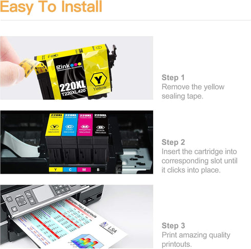 E-Z Ink Remanufactured Ink Cartridge Replacement for Epson 220 XL, 220XL, T220XL for WF-2760, WF-2750, WF-2630,