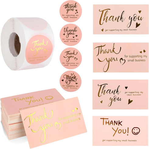 NYTGAH 600PCS Thank You for Supporting My Small Business Stickers and Card Kit,
