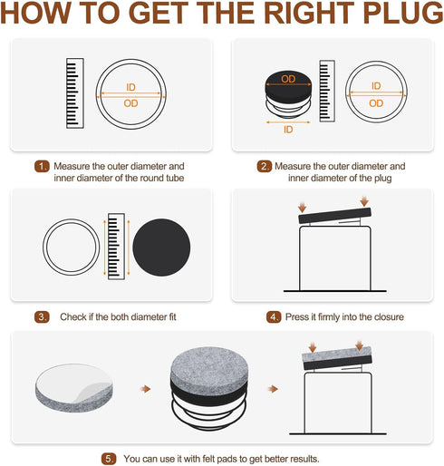 16 25mm/0.98" uxcell Pcs Round Plastic Plugs with Furniture Felt Pad, Tubing End Caps Furniture Leg Inserts for Metal