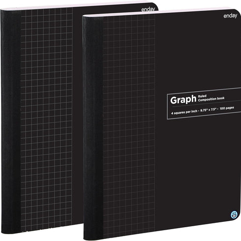 Enday Graph Paper Composition Notebook, Hard Cover, 100 Sheets, 4 Squares Per Inch, 2 Pack for School Journal and Office