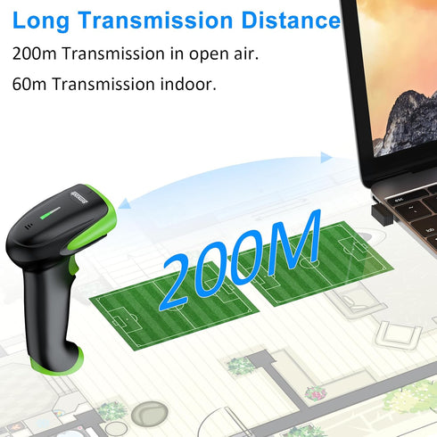 Symcode Wireless Bluetooth Barcode Scanner, Ergonomics Handheld Reader with Bluetooth & USB Wired Connection