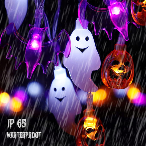 Zimati 16 30 3D 8 Halloween Lights Decorations, FT LED Waterproof Pumpkin Bat Ghost Battery Operated String Lights