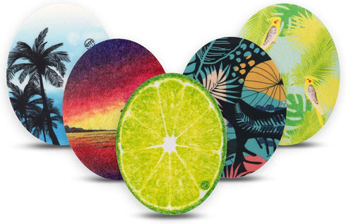 Adhesive Patch ExpressionMed Universal Oval Shape (5-Pack) - Waterproof, CGM Tape (Tropical Paradise)