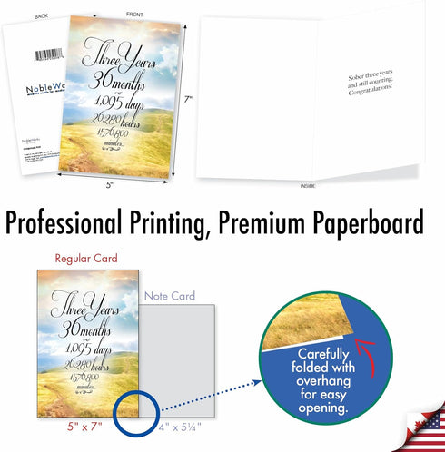 NobleWorks 3 Year Anniversary Recovery Greeting Card (5 X 7 Inch) with Envelope - Encouragement Sobriety Milestone