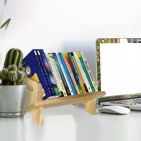 Generic (1, Couch-Style Desktop Bookshelf Organizer - Natural Wood Desk Top Bookshelf for Books, CDs, Magazines