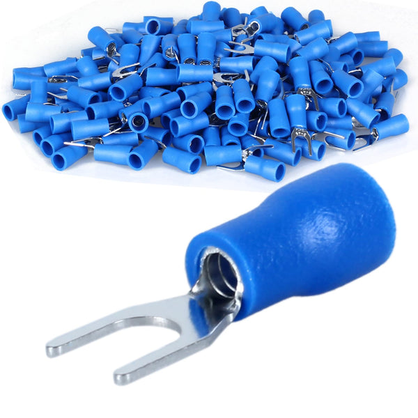 200pcs Insulated Fork Spade Wire Connectors, U-Type Electrical Crimp Terminals Kit for 16-14AWG Cable