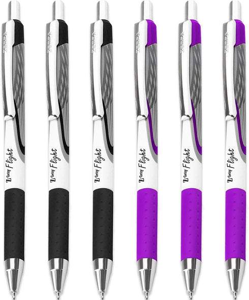 Zebra Classic Z-Grip Flight Ballpoint Pens, 1.2mm, Black & Violet, Pack of 6