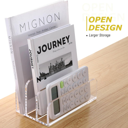 SANRUI Acrylic Mail File Organizer, 3 Upright Compartments, Clear Desktop Vertical Letter Holder for Office, Home