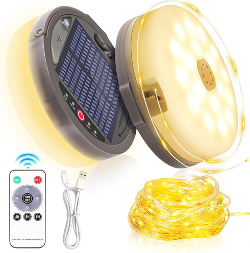 Camping String Light 4 in 1 Retractable 42ft Solar /USB Rechargeable 3600mAh