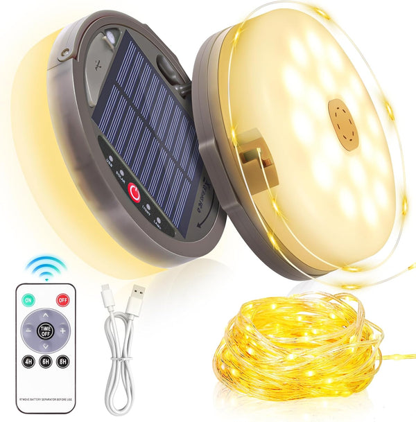 Camping String Light 4 in 1 Retractable 42ft Solar /USB Rechargeable 3600mAh