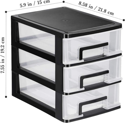 SEWACC 3-Layer Plastic Drawer Organizer, Small Desktop Organizer with Transparent Drawers for Office Supplies