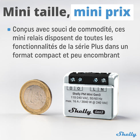 Shelly PM Mini Gen3, WiFi & Bluetooth Smart Power Meter 1 Channel 16 A, Compatible with Alexa & Google Home