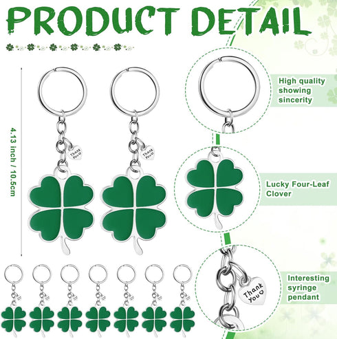 Fullhawl 48 Sets Shamrock Pen Gifts Bulk for Employee Good Luck Ballpoint Pens Clover Keychains with Thank You Cards