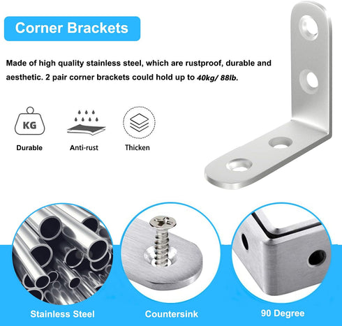 16Pcs 1.57x1.57 Inch 90 64 Blingstar L Bracket Stainless Steel Corner Brace Right Angle Bracket Joint Degree Corner